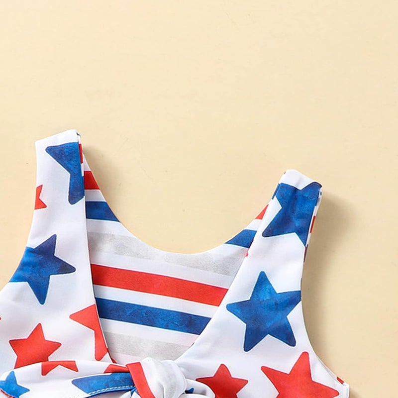 Karuedoo Toddler Baby Girl 4th of July Swimsuit American Flag Bathing Suit Stars Stripes Bikini Set Two Piece Swimwear - Image 4